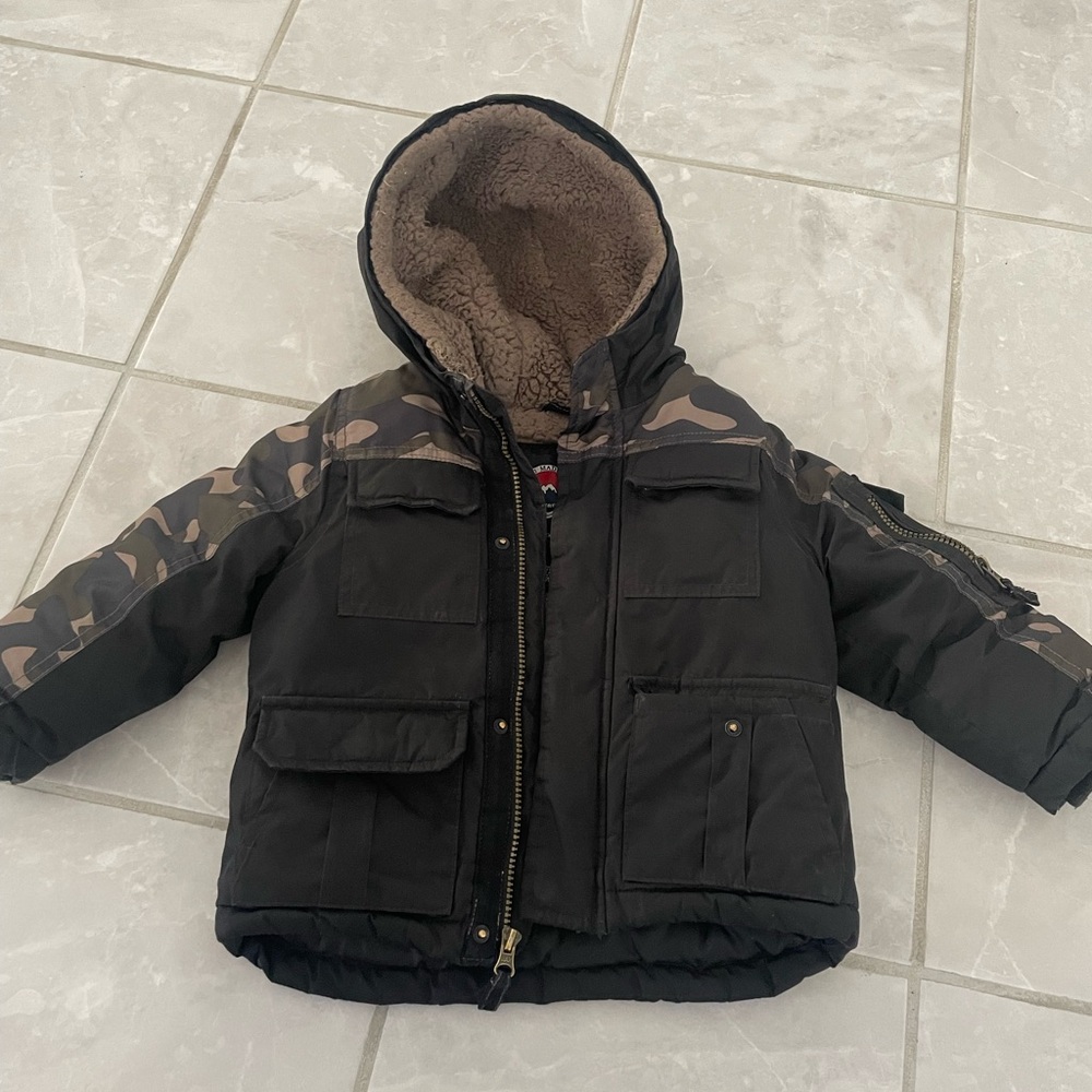 1 Madison Black and Brown Camouflage Kids Puffer Jacket